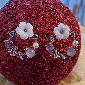 Chic Floral Crystal Hoop Earrings